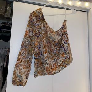 Shein paisley one shoulder long sleeve blouse